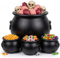 4 Pcs Large Halloween Cauldron - (1) 16",(3) 8" Big Witch Plastic Cauldron bowl Black, For Halloween Decor