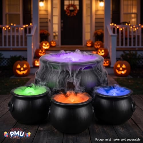 4 Pcs Large Halloween Cauldron - (1) 16",(3) 8" Big Witch Plastic Cauldron bowl Black, For Halloween Decor, alternate view 5