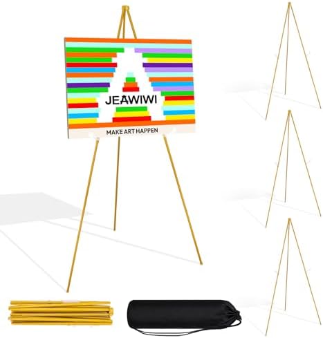 4 Pcs Lightweight Easel Stand, 66 Inch, Gold, with Portable Bags in Gold