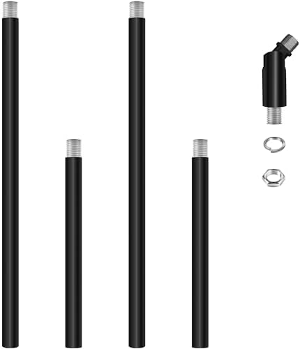 4 PCS M10 Threaded Extension Poles Lighting Fixture Downrods Stems & 180 Degrees Sloped Ceiling Adapter Kits for