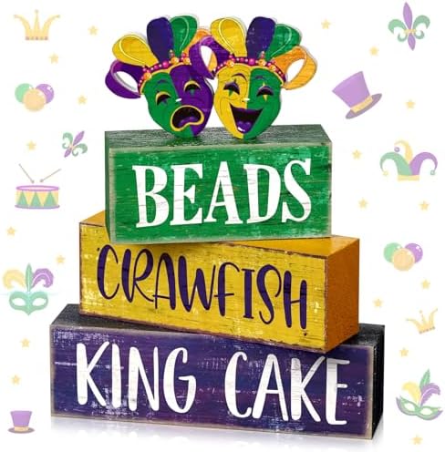 4 Pcs Mardi Gras Wooden Block Signs Farmhouse Table Decoration