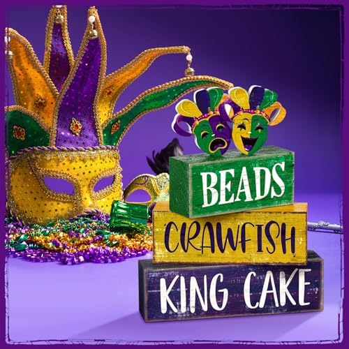 4 Pcs Mardi Gras Wooden Block Signs Farmhouse Table Decoration, alternate view 4