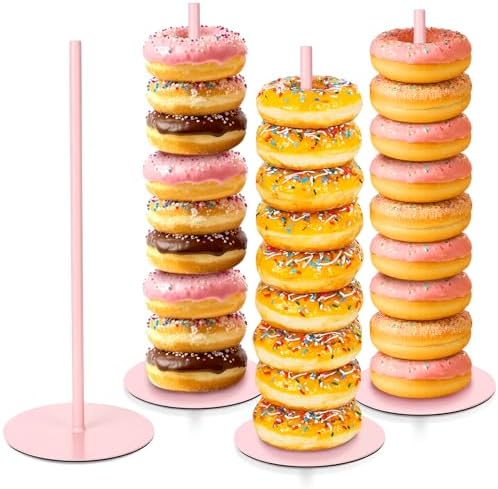 4 Pcs Metal Donut Display Stand Tower for Dessert Table, Pink in Pink