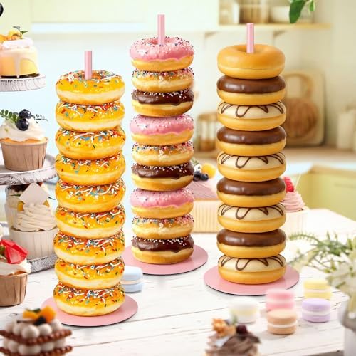 4 Pcs Metal Donut Display Stand Tower for Dessert Table, Pink in Pink, alternate view 6