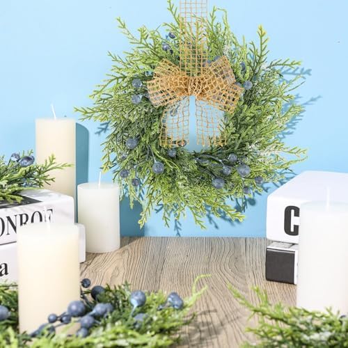 4 PCS Mini Blueberry Kitchen Cabinet Wreaths Artificial Spring Summer Farmhouse Hanging Wreaths Rustic Cedar, alternate view
