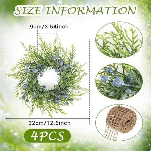 4 PCS Mini Blueberry Kitchen Cabinet Wreaths Artificial Spring Summer Farmhouse Hanging Wreaths Rustic Cedar, alternate view