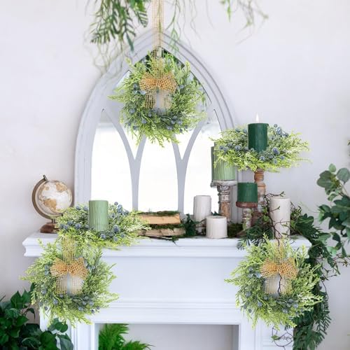 4 PCS Mini Blueberry Kitchen Cabinet Wreaths Artificial Spring Summer Farmhouse Hanging Wreaths Rustic Cedar, alternate view