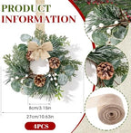 4 Pcs Mini Christmas Wreaths for Kitchen Cabinet Front Door with Bow, alternate view 4