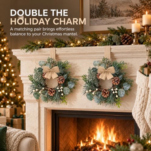 4 Pcs Mini Christmas Wreaths for Kitchen Cabinet Front Door with Bow, alternate view 7