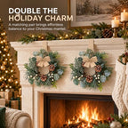 4 Pcs Mini Christmas Wreaths for Kitchen Cabinet Front Door with Bow, alternate view 7