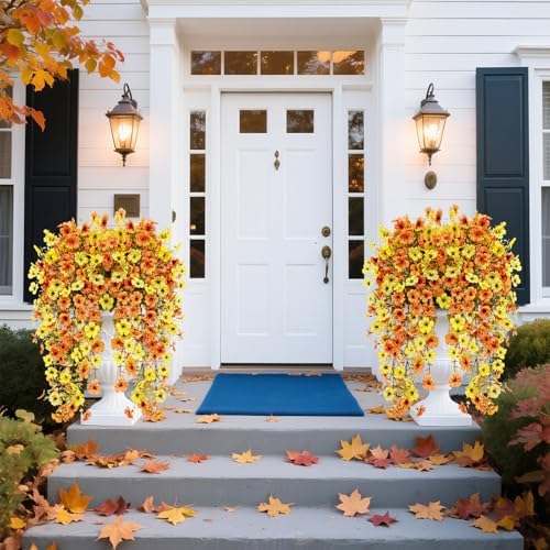 4 Pcs Outdoor Fall Decor, Artificial Mums For Outdoors, Fall Flowers Artificial For Decoration, Fake Mums Faux, alternate