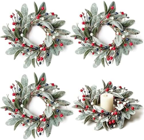 4 PCS Patriotic 4th of July Hanging Wreaths for Cabinets Small Independence Day Wreaths for Front Door with Red