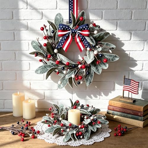 4 PCS Patriotic 4th of July Hanging Wreaths for Cabinets Small Independence Day Wreaths for Front Door with Red, alternate