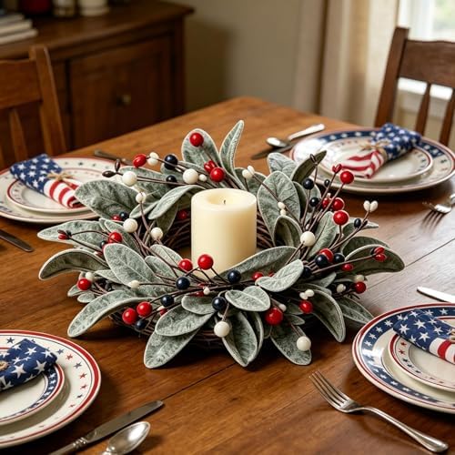 4 PCS Patriotic 4th of July Hanging Wreaths for Cabinets Small Independence Day Wreaths for Front Door with Red, alternate