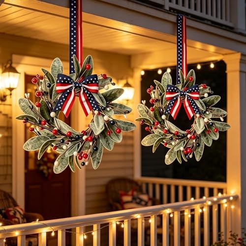 4 PCS Patriotic 4th of July Hanging Wreaths for Cabinets Small Independence Day Wreaths for Front Door with Red, alternate