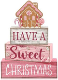4 Pcs Pink Christmas Table Decor, Sweet Gingerbread Block Sign