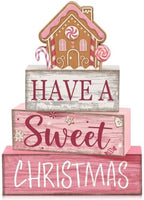 4 Pcs Pink Christmas Table Decor, Sweet Gingerbread Block Sign