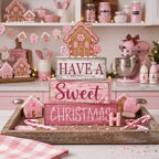 4 Pcs Pink Christmas Table Decor, Sweet Gingerbread Block Sign, alternate view 4
