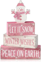 4 Pcs Pink Snowman Christmas Table Decor Winter Wooden Snowman