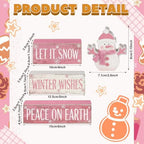 4 Pcs Pink Snowman Christmas Table Decor Winter Wooden Snowman, alternate view 3