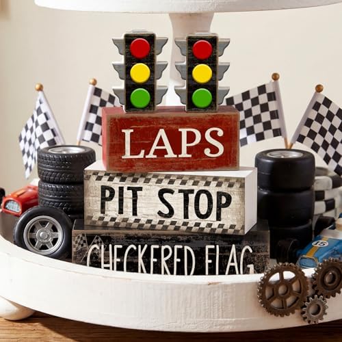 4 Pcs Race Car Wooden Tiered Tray Decor Tabletop Block Signs, alternate view 5