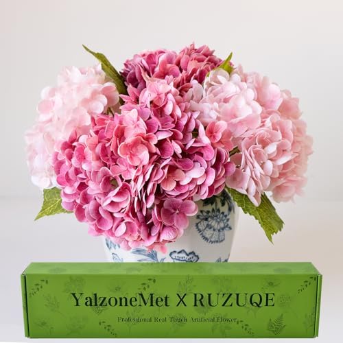 4 Pcs Real Touch Hydrangea Artificial Flower Lifelike 21'' Long Stem Latex Hydrangea Flower for Thanksgiving