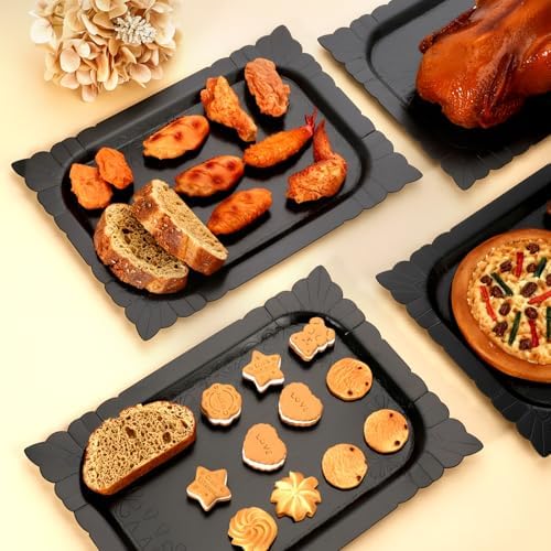 4 Pcs Rectangle Serving Trays Heavy Duty Disposable Paper Cardboard Serving Platter for Food Tea Fruit Trays, alternate view