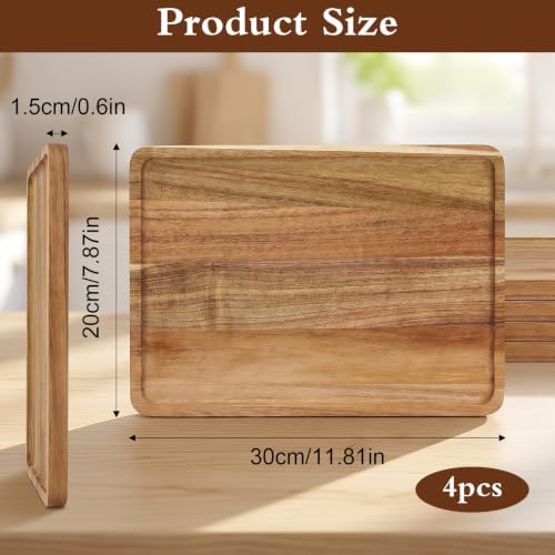 4 Pcs Rectangular Wood Serving Platters, Small Wooden Serving Tray for Charcuterie Boards Rectangle Wood Tray, alternate view