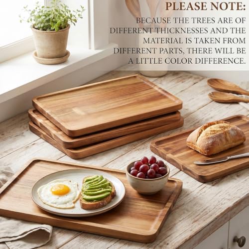 4 Pcs Rectangular Wood Serving Platters, Small Wooden Serving Tray for Charcuterie Boards Rectangle Wood Tray, alternate view