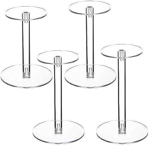 4 Pcs Round Clear Acrylic Hat Display Stands Pedestal Stand, 4 Size in Height:5.1 inch, 5.7 inch, 6.5 inch, 6.9