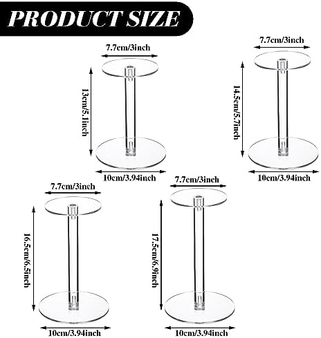 4 Pcs Round Clear Acrylic Hat Display Stands Pedestal Stand, 4 Size in Height:5.1 inch, 5.7 inch, 6.5 inch, 6.9, alternate