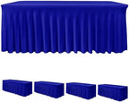 4 Pcs Royal Blue Spandex Table Covers 8ft Rectangle Ruffle Skirts for Party