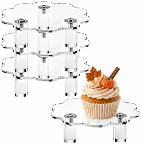 4 Pcs Scalloped Acrylic Risers Display, Clear Cake Stand in transparent