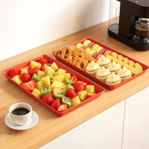 4 pcs Serving Tray for Entertaining, Serving Platters for Snacks, Fruit, Cookies, Dessert, Reusable Plastic, alternate view 2