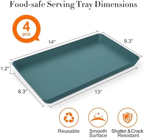 4 pcs Serving Tray for Entertaining, Serving Platters for Snacks, Fruit, Cookies, Dessert, Reusable Plastic, alternate view 3