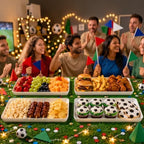 4 Pcs Serving Tray for Party, Reusable Plastic Food Serving Platter in 13.5" x 9.5" x 1.3" in White, alternate view 2