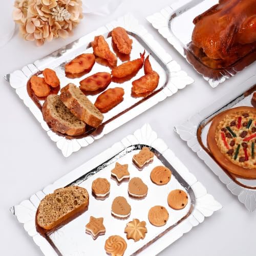 4 Pcs Silver Rectangle Serving Trays, Paper Cardboard Platters in Silver, alternate view 2