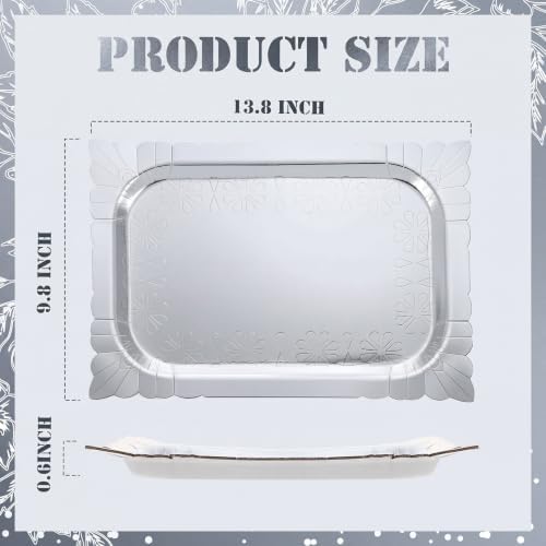 4 Pcs Silver Rectangle Serving Trays, Paper Cardboard Platters in Silver, alternate view 3