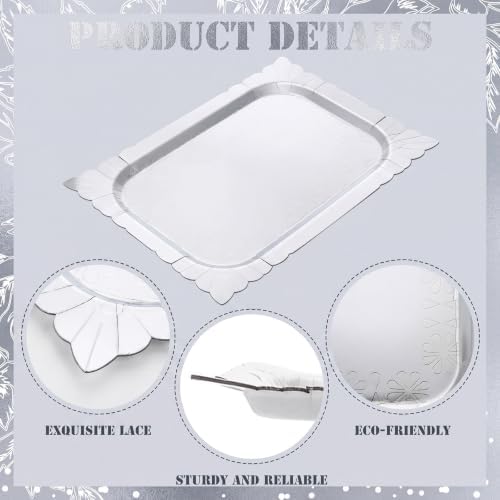 4 Pcs Silver Rectangle Serving Trays, Paper Cardboard Platters in Silver, alternate view 4