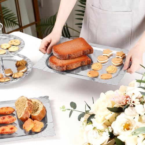 4 Pcs Silver Rectangle Serving Trays, Paper Cardboard Platters in Silver, alternate view 5