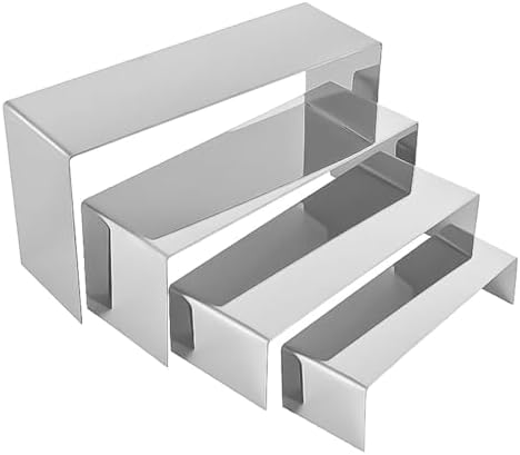 4 Pcs Silver Stainless Steel Display Risers, Display Stand for Display Cupcake Dessert Perfume Purse Handbag