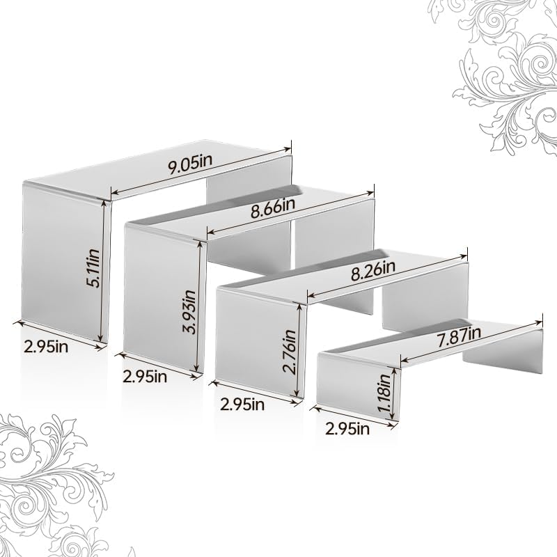 4 Pcs Silver Stainless Steel Display Risers, Display Stand for Display Cupcake Dessert Perfume Purse Handbag, alternate view
