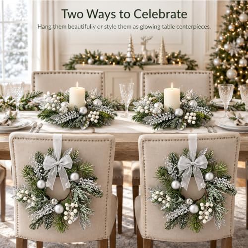 4 PCS Small Christmas Pine Kitchen Cabinet Wreaths for Front Door with Bow, alternate view 2