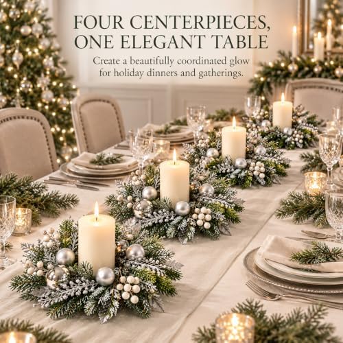 4 PCS Small Christmas Pine Kitchen Cabinet Wreaths for Front Door with Bow, alternate view 4