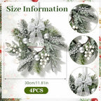 4 PCS Small Christmas Pine Kitchen Cabinet Wreaths for Front Door with Bow, alternate view 5