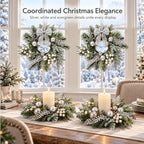 4 PCS Small Christmas Pine Kitchen Cabinet Wreaths for Front Door with Bow, alternate view 7