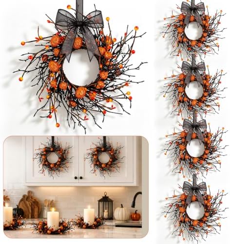 4 PCS Small Halloween Wreaths Halloween Kitchen Cabinet Bow Decor
