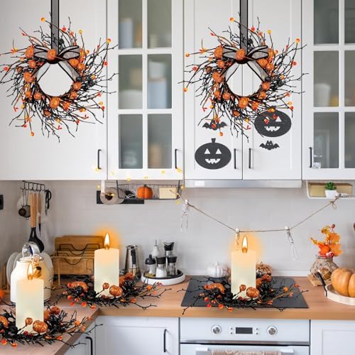 4 PCS Small Halloween Wreaths Halloween Kitchen Cabinet Bow Decor, alternate view 5
