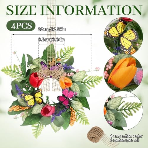 4 PCS Spring Lavender Tulips Hanging Wreaths for Kitchen Cabinets Artificial Small Floral Wreaths for Front Door, alternate