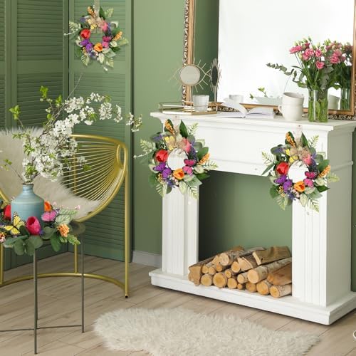 4 PCS Spring Lavender Tulips Hanging Wreaths for Kitchen Cabinets Artificial Small Floral Wreaths for Front Door, alternate